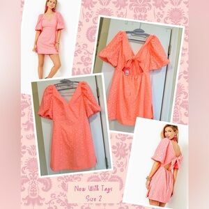 NWT Lilly Pulitzer Celestina Romper Dress Sunrise Coral Neon Sunburst Eyelet